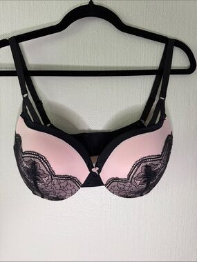 Maidenform Pink Black Lace Push-Up Bra 36D Underwire Padded